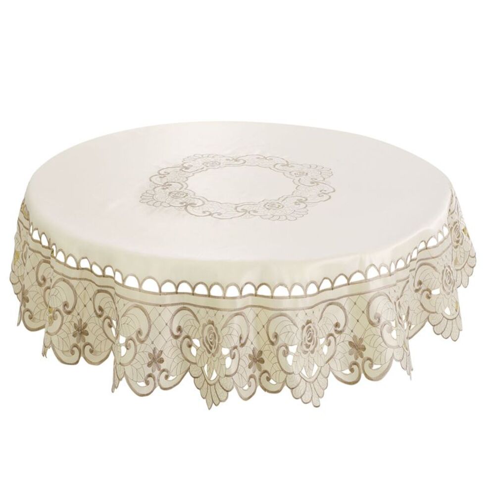 Round Tablecloth Flower Embroidered Waterproof Dining Table Cover 48" Dia